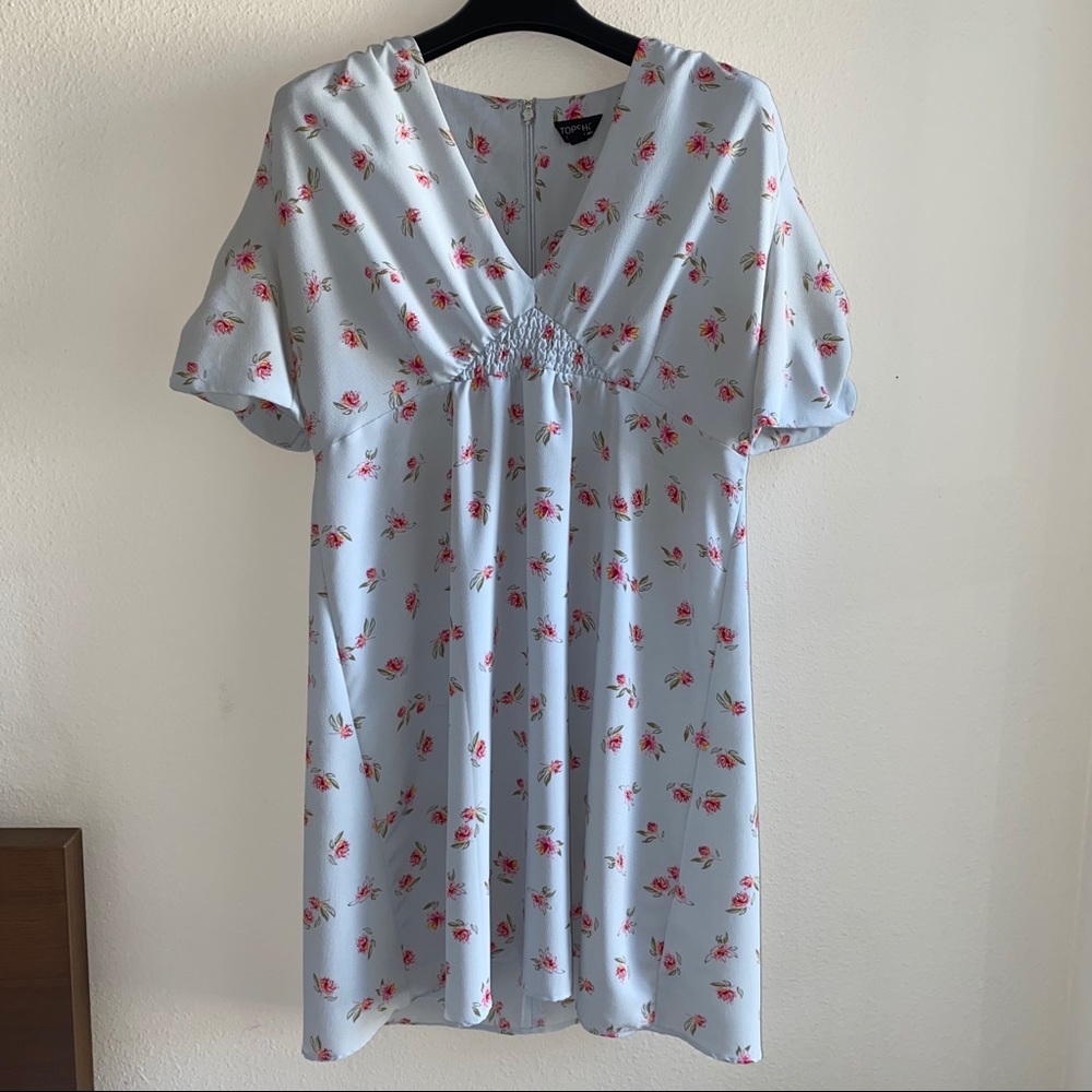 Topshop Short Sleeve Dress Floral Light Blue Pink